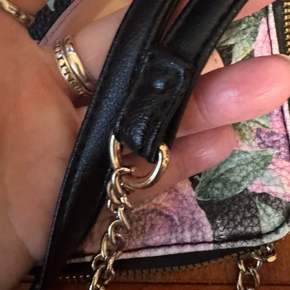 Juicy Couture Black & Pink Floral Long Crossbody Bag EUC